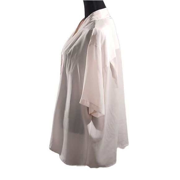 Chaus Sheer Peach Silk-feel Short Sleeve Pleated V-neck Blouse Top Size 22 - Picture 5 of 6